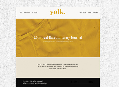 Yolk Literary Magazine abstract beige caitlin aboud design magazine minimal modern orange typography uiux webdesign website yellow