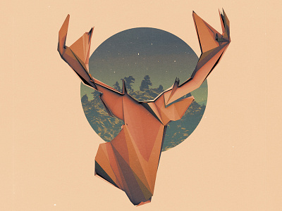 YONDER 3d abstract cinema4d circles cool colors deer geometric grain graphic art graphic design illustrator low poly mountains nature photoshop polygon retro shapes simple warm colors yonder