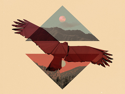 HAWKING bird cinema4d geometric grain graphic art hawk hawking illustrator low poly moon mountains muted nature photoshop polygon retro shapes simple sun trees triangles vintage warm colors