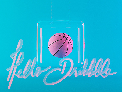 Hello Dribbble! 3d 3dsmax ball basket bell blue font glass hello levitation pink typography