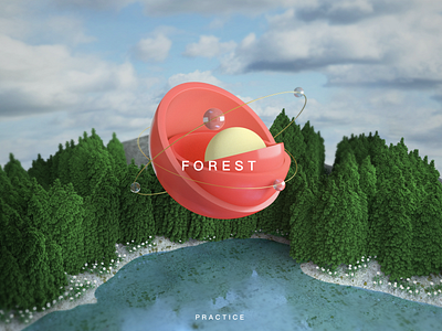 FOREST 3d c4d forest glass ui ux water