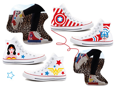 Shoe Design alexandra miracle branding capt design graphicdesign illus illustration ironman marvel shoe shoes wonderwoman