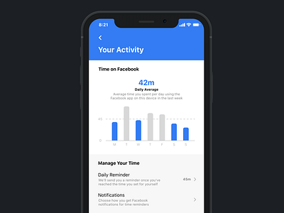 Facebook Activity Tracker activity activity tracker daily ui dailyui design settings tracker ui user interface