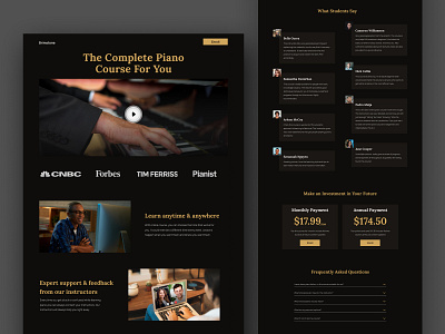 Brimstone - Landing page for a piano online course black classy clean gold golden landing page luxurious online courses ui design uxdesign website design