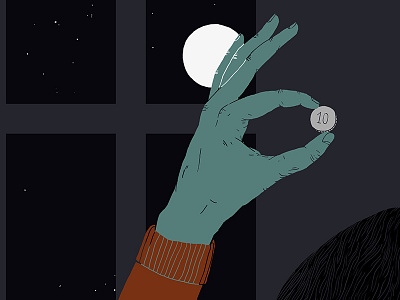 Hand & Coin III coin hand illustration moon sketch universe