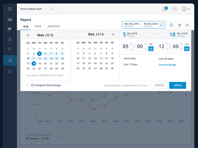 Compare Data calendar dashboard date picker date range reporting