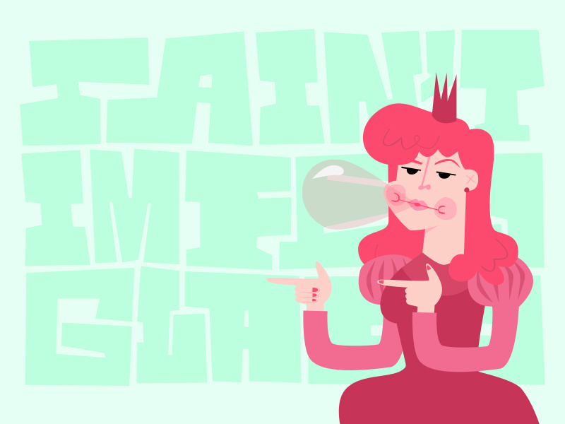 Bubblegum pink figurative fun illustration princess chewing bubblegum