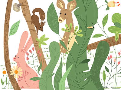 Wallpaper for a kiddie room animal illustration animals brush bunny chipmunk deer forest illustration jungle vector