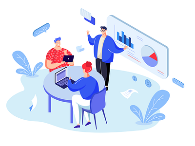 Collaboration concept with collaborative people business collaboration concept design flat girl character illustration laptop meeting project management team teamwork ui ux vector web