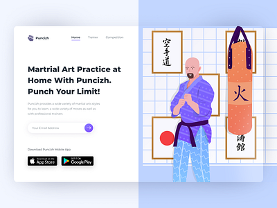 Puniczh - Martrial Art Header Exploration clean header hero illust illustration karate kungfu martrial art ui ui ux uiux ux webdesign website