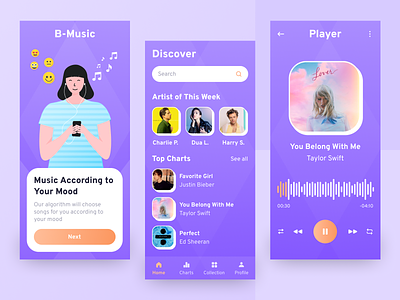 B-Music - Music App Exploration app clean colorful design illustration music app podcast purple ui ui ux ux