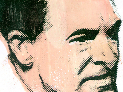 Cary Grant North by Northwest by danny allison illustration cary grant danny allison dot matrix halftone hitchcock illustration illustrator london mark making painterly screenprint www.dannyallison.co.uk