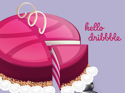 Dribbble Cake, My first shot 2018 cake dribbble dribbble debut firstshot food illustration illustrator invited pink yummy