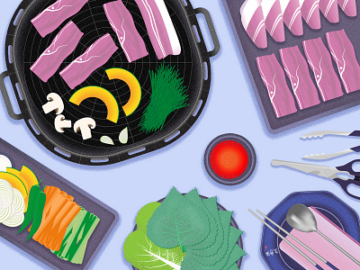 Korean BBQ Samgyeopsal (삼겹살) bbq illustration illustrator korean meat photoshop pork vegetables 삼겹살