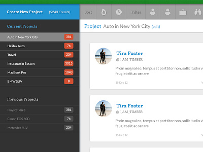 Project Page fire icons project time twitter ui