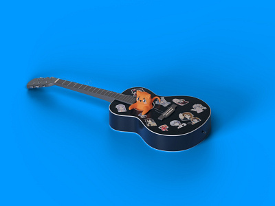 kitty playing in the guitar 3d 3dillustration blender blender3d bright cat cute design guitar illustration kitty