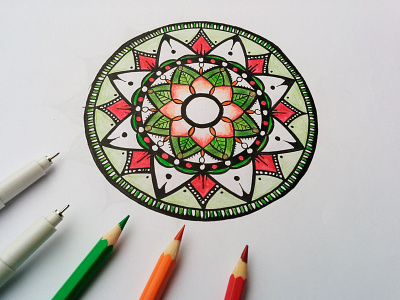 Colorful mandala centered circles crayons doodle drawing lineart lines mandala zenart zentagle
