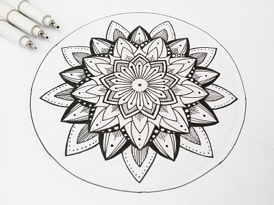 Mandala asbtract bloom circles drawing floral flower ink lines mandala star zentangle
