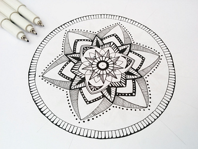 Mandala abstract centered circle dots drawing floral flower ink leaf lines mandala zentangle