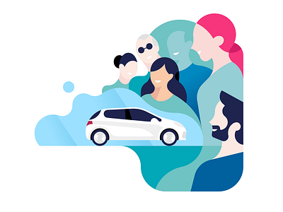 Free2Move car character design free graphic group hair illustration minimal move people pink smile spot website