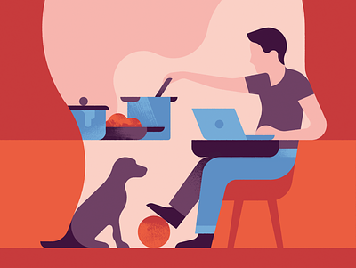 Head Space ball chair character cooking design dog from graphic hair head home illustration inside laptop man minimal space wfh working