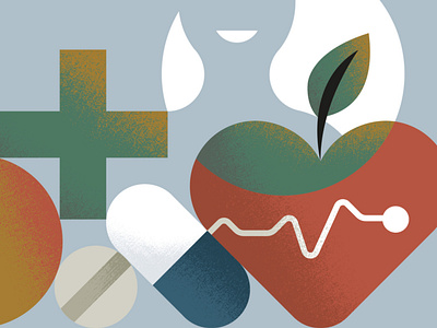 Healthcare apple character cross design graphic healthcare heart heartbeat leaf medicine minimal pill smile texture