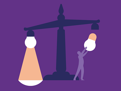 People-centered justice character concept design graphic illustration innovation justice lamp law light lightbulb man minimal people scale spot vector