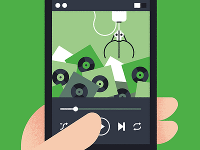 Het Blad - Music app editorial hand illustration machine mobile music play select song stream track