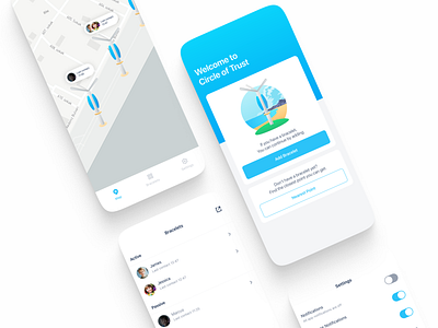 Circle of Trust App app circle design illustration map minimal mobile safe trust typography ui ux vector