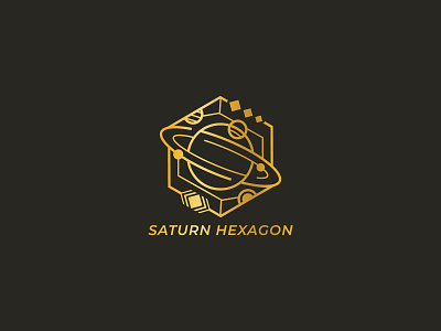 34 Saturn Hexagon artdeco badge cosmos gold illustration logo monoline planets saturn vector