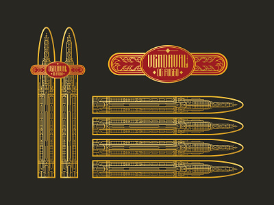 48 Vendaval De Fuego artdeco badge buildings cigar cigarette gold illustration logo vector victorian