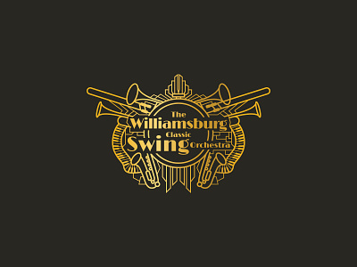 49 The Williamsburg Classic Swing Orchestra artdeco badge buildings gold logo monoline music orchestra vector