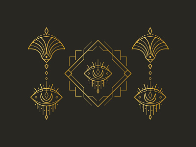 50 The Eye artdeco badge gold illustration logo monoline vector