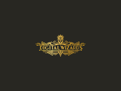 04 digital wizard artdeco badge gold logo monoline vector