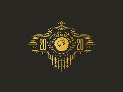 18 phoenix improv festival 2020 animals artdeco badge festival gold logo monoline vector