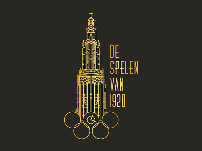 22 de spelen van artdeco badge buildings festival gold illustration logo monoline vector