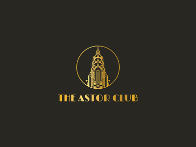 23 the astor club artdeco badge buildings chrysler club gold illustration logo monoline vector