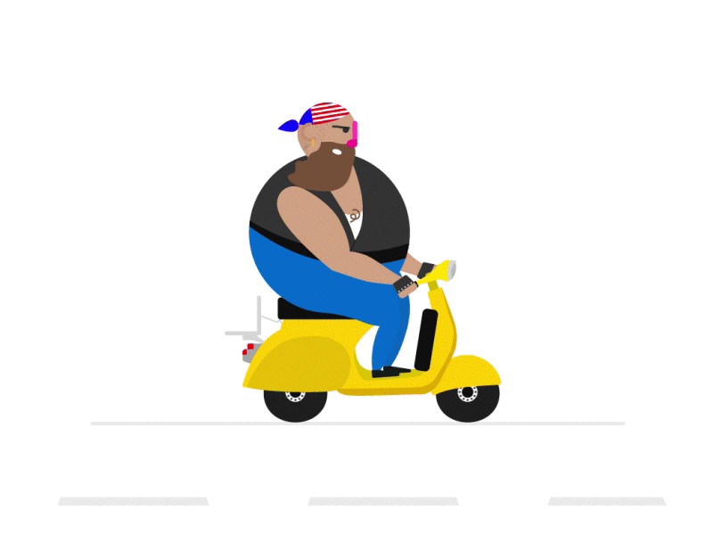 Biker animation biker character flat graphics motion scooter vespa vroem