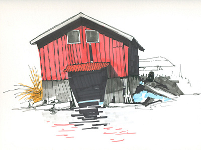 Hörnefors. Sweden boat house illustration marker nature pen sketch sweden water wood