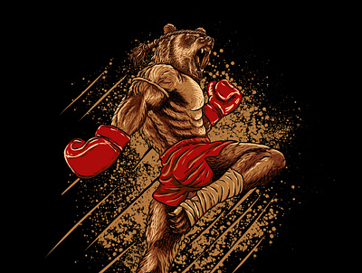 MUAY THAI BEAR animal bear beast boxing grizzly illustration martial art muay thai