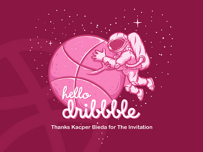 Hello Dribbble..! astronaut drawing greeting hug illustration