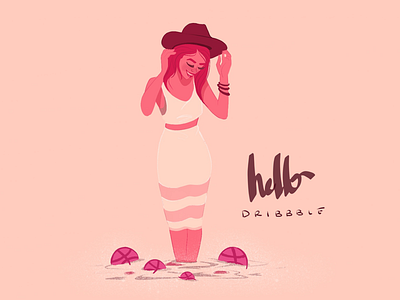 Hello Dribbble! character debut drawing fun hello illustration pink