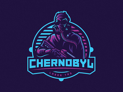 Chernobyl Laser Tag apocalypse gas mask gun laser tag logo mascot neon riffle