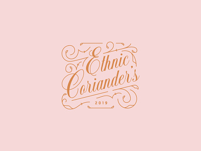 Ethnic Coriander's floral logo logotype orange pink restaurant script swirls