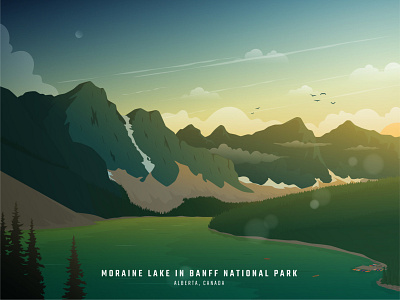 Moraine Lake artwork canada flat design flatdesign illustration landscape moraine lake sunset vector art