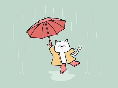 The sheer joy of rain cat dance happy illustration life rain vector art