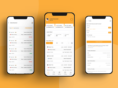 Peer to peer crypto exchange mobile application clean design creative app design figma flutter ui ux