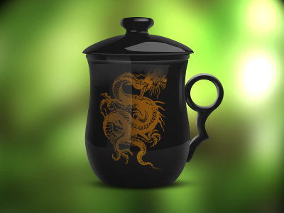 Cup with dragon black cup dragon green illustration ps