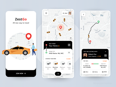 ZestGo - Cab Ride Booking App app booking cab car clean design figma illustration interaction mobile product design rent rideshare taxi transport travel trip uber ui ux