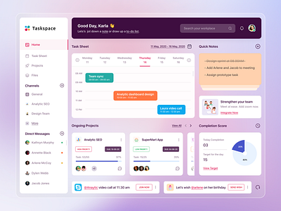 Taskspace - Project and Team Management Dashboard analysis app clean colors dahsboard figma illustration monitoring dashboard platform product design project management task management team ui ux web app web application web design